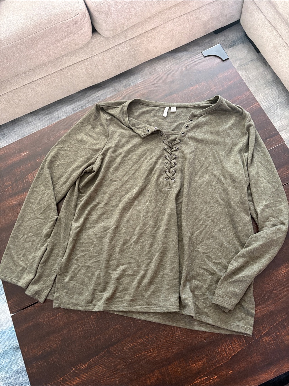 Cato Olive Lace-Up Long Sleeve Knit Top